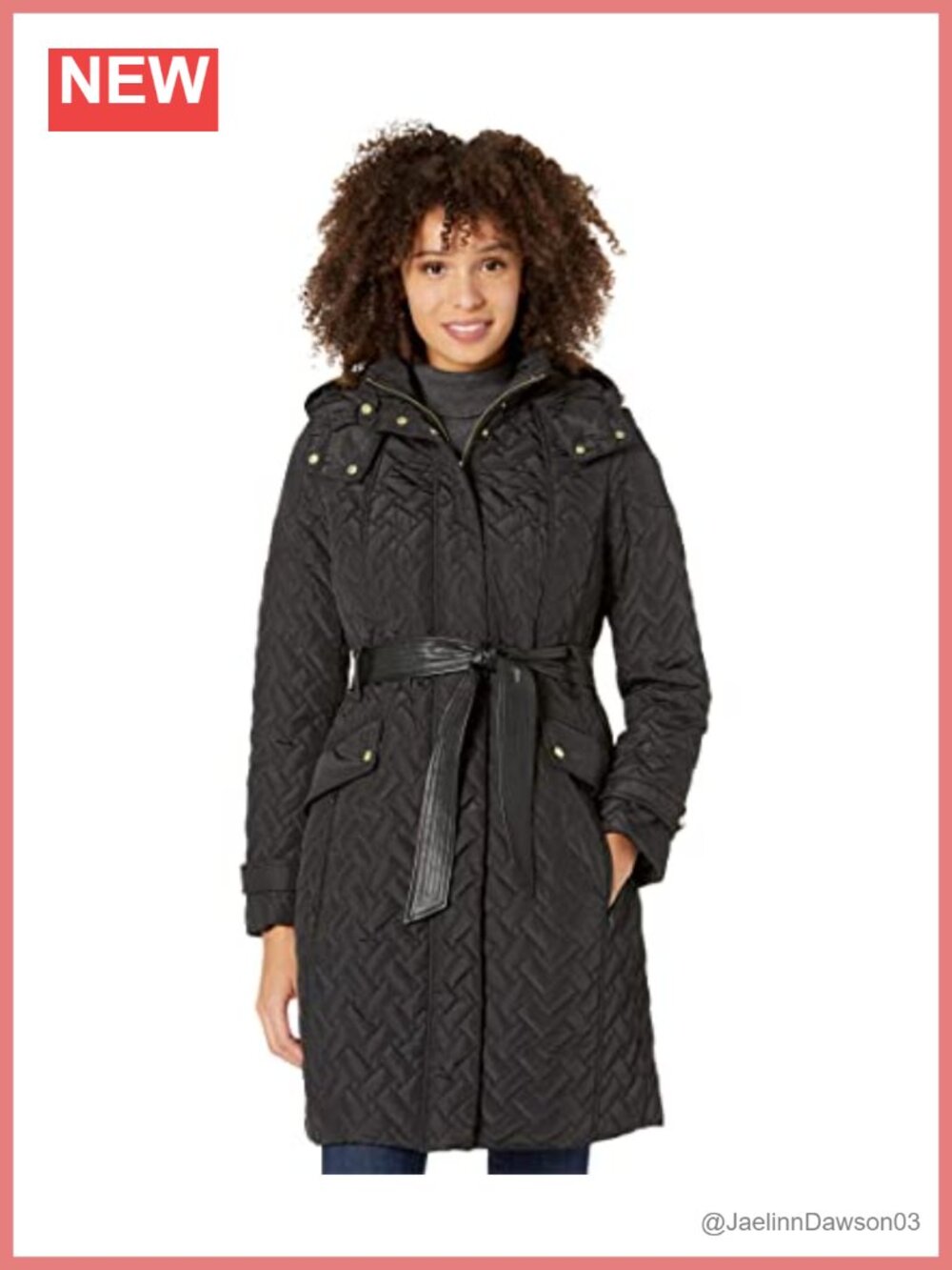 Faux Leather Belted Quilted Signature Coat Slim Fit Band Collar